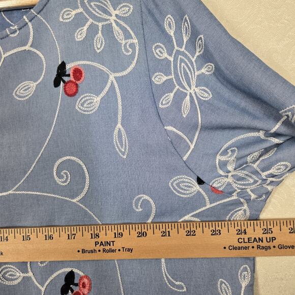 Ana Rose Babydoll Peasant Top sz 2X Blue Embroidered Flounced Ruffle Hem Boho - Picture 11 of 13